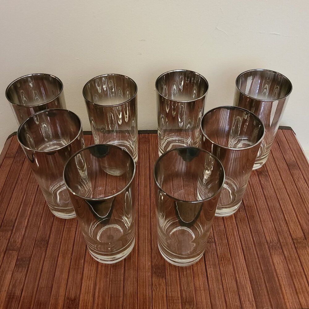 MCM Dorothy Thorpe Style Silver Fade Cocktail (8) Glasses/ Caddy/ Ice Bucket - Picture 9 of 12